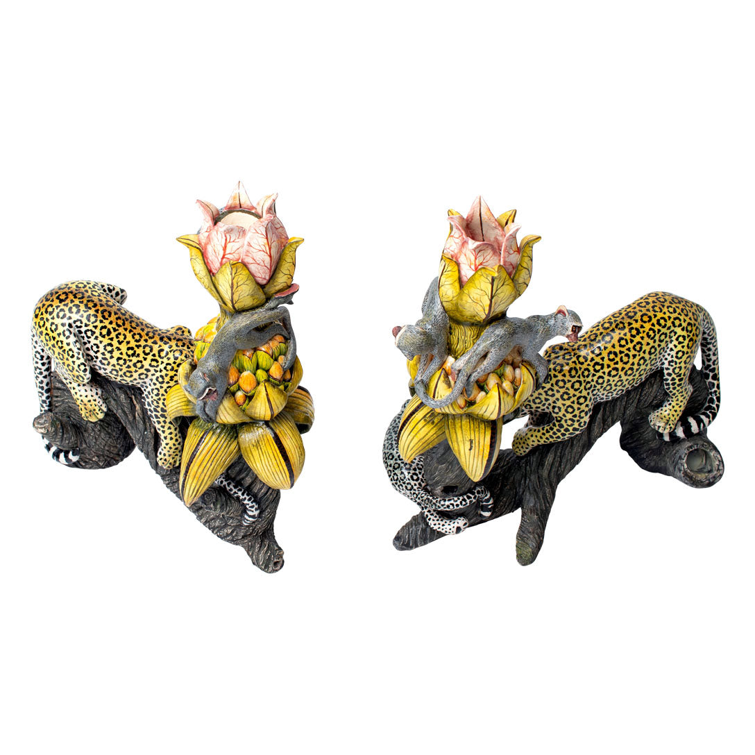 Leopard candlesticks pair