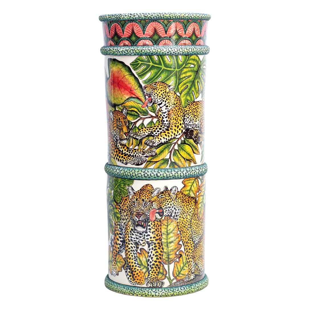 Leopards on a fig tree umbrella stand