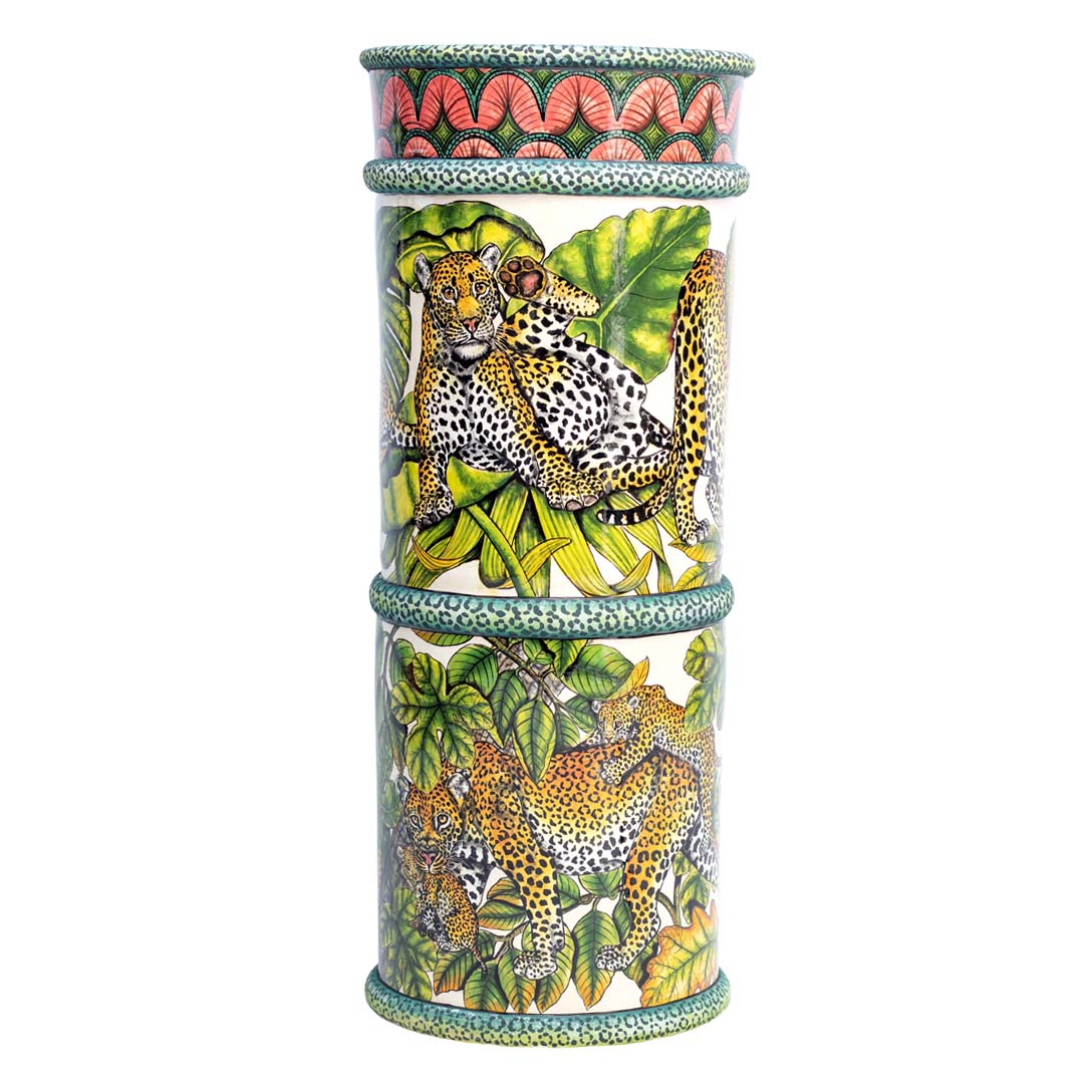 Leopards on a fig tree umbrella stand