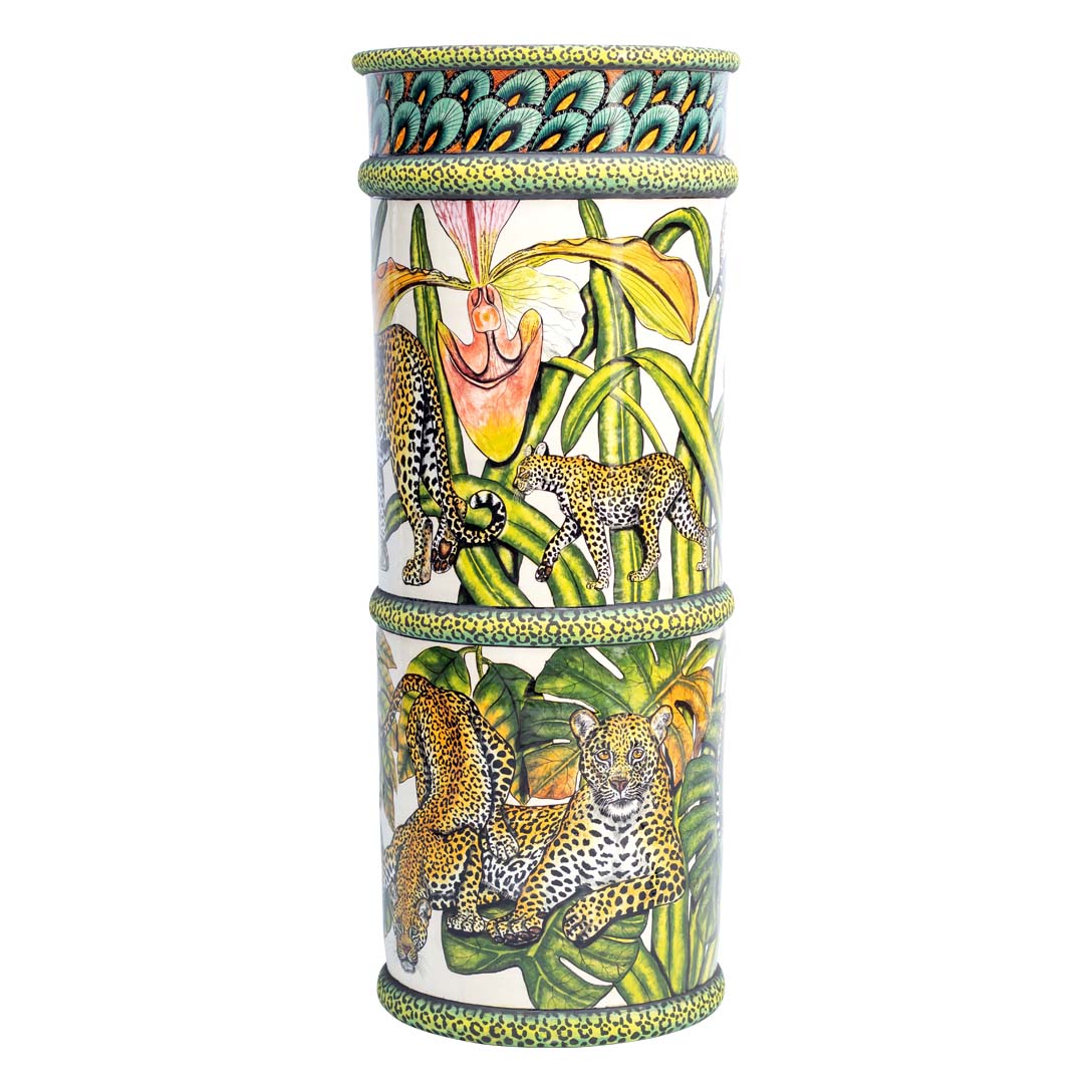 Leopard on a fig tree umbrella stand