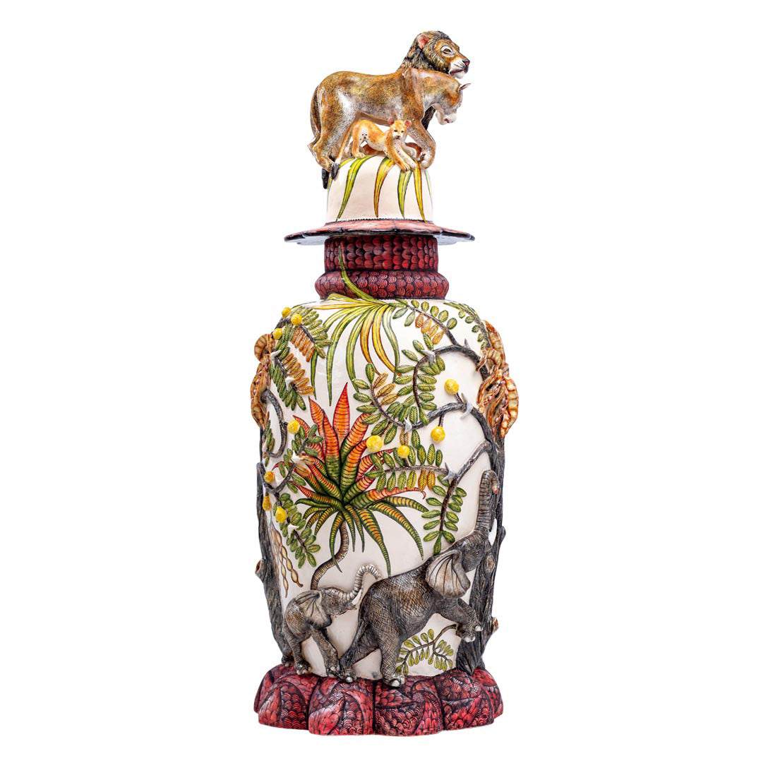 Lion, elephant, giraffe & rhino urn