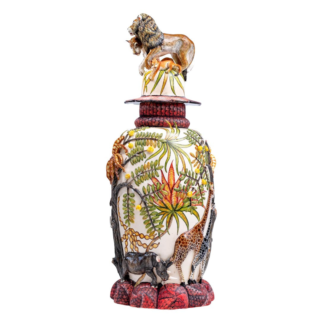 Lion, elephant, giraffe & rhino urn