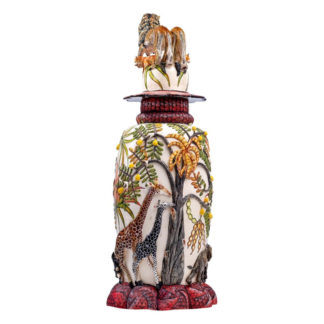 Lion, elephant, giraffe & rhino urn