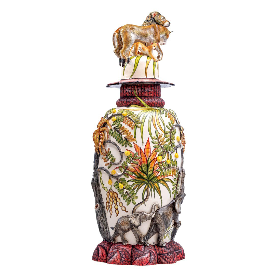 Lion, elephant, giraffe & rhino urn