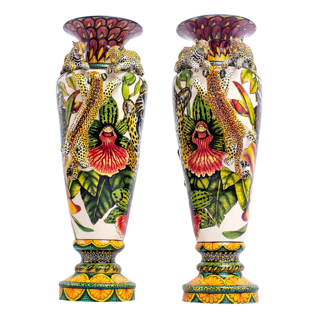 Pair of leopard vases