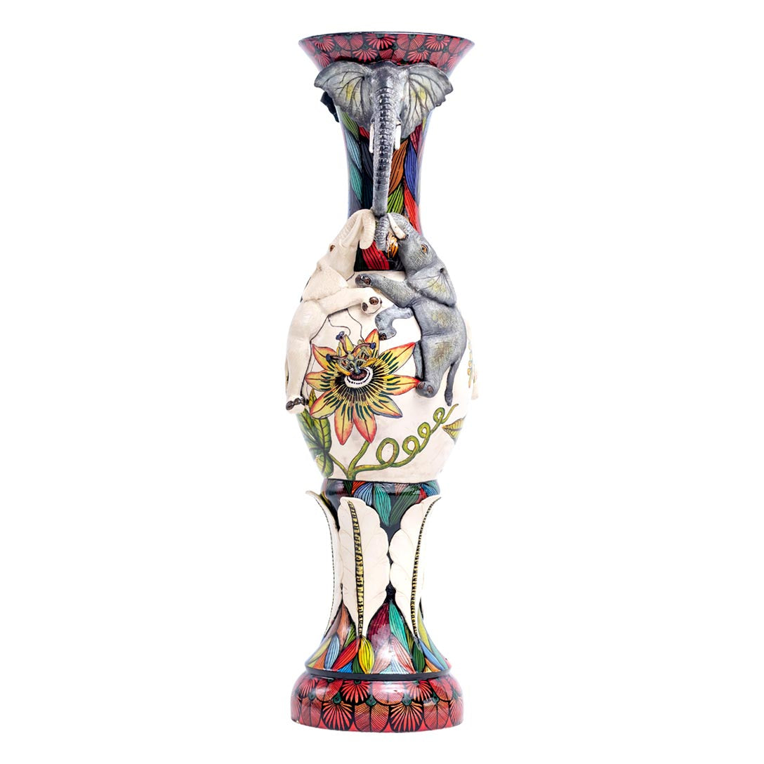 Elephant, passion flower vase