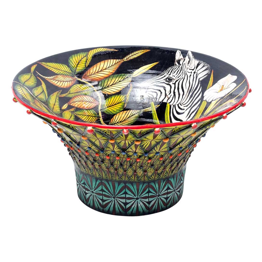 Zebra,calla lilly,green,white,black,blue, zulu hat bowl