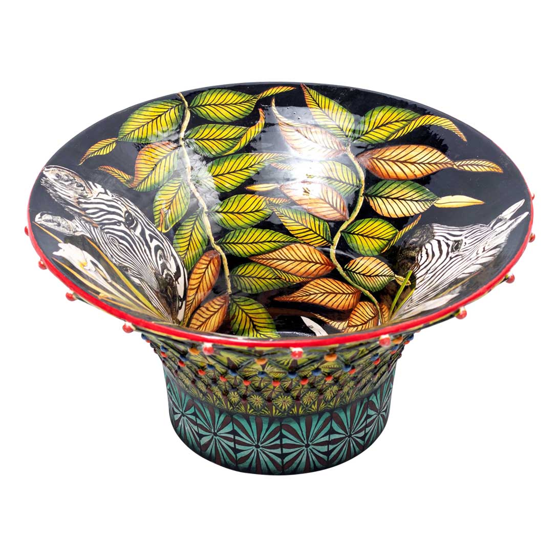 Zebra,calla lilly,green,white,black,blue, zulu hat bowl