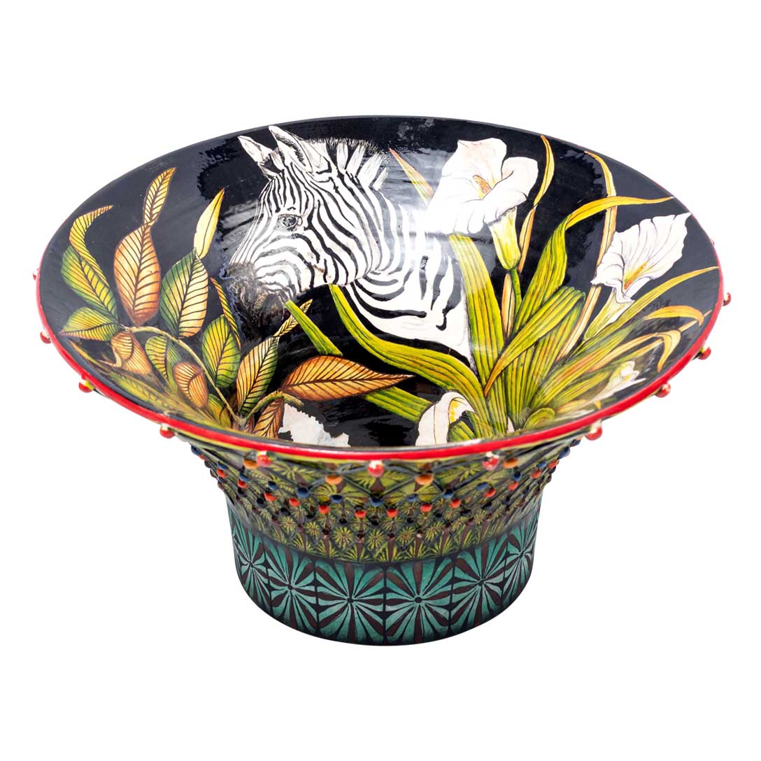 Zebra,calla lilly,green,white,black,blue, zulu hat bowl