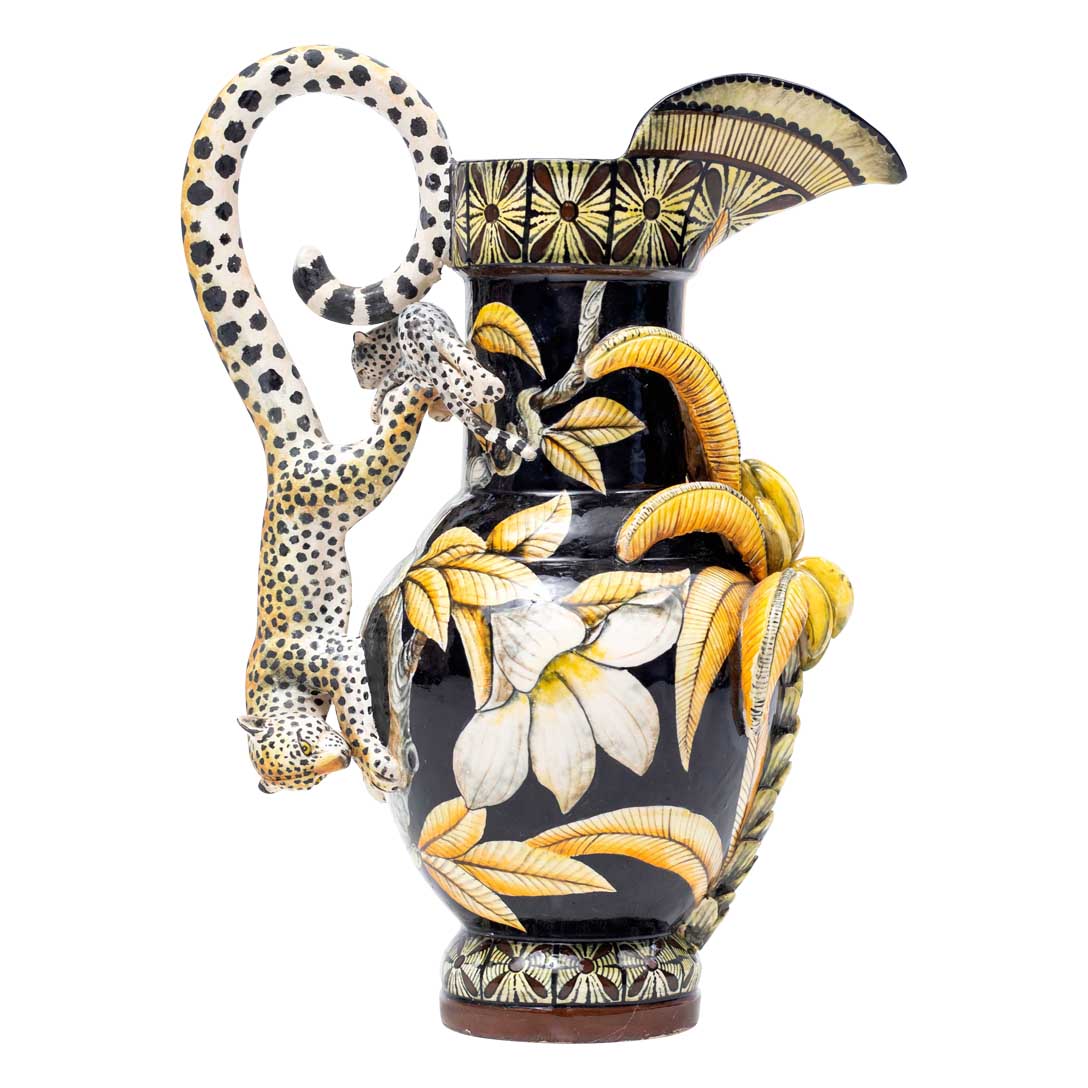 Leopard, banana tree,black,yellow,white,brown,jug