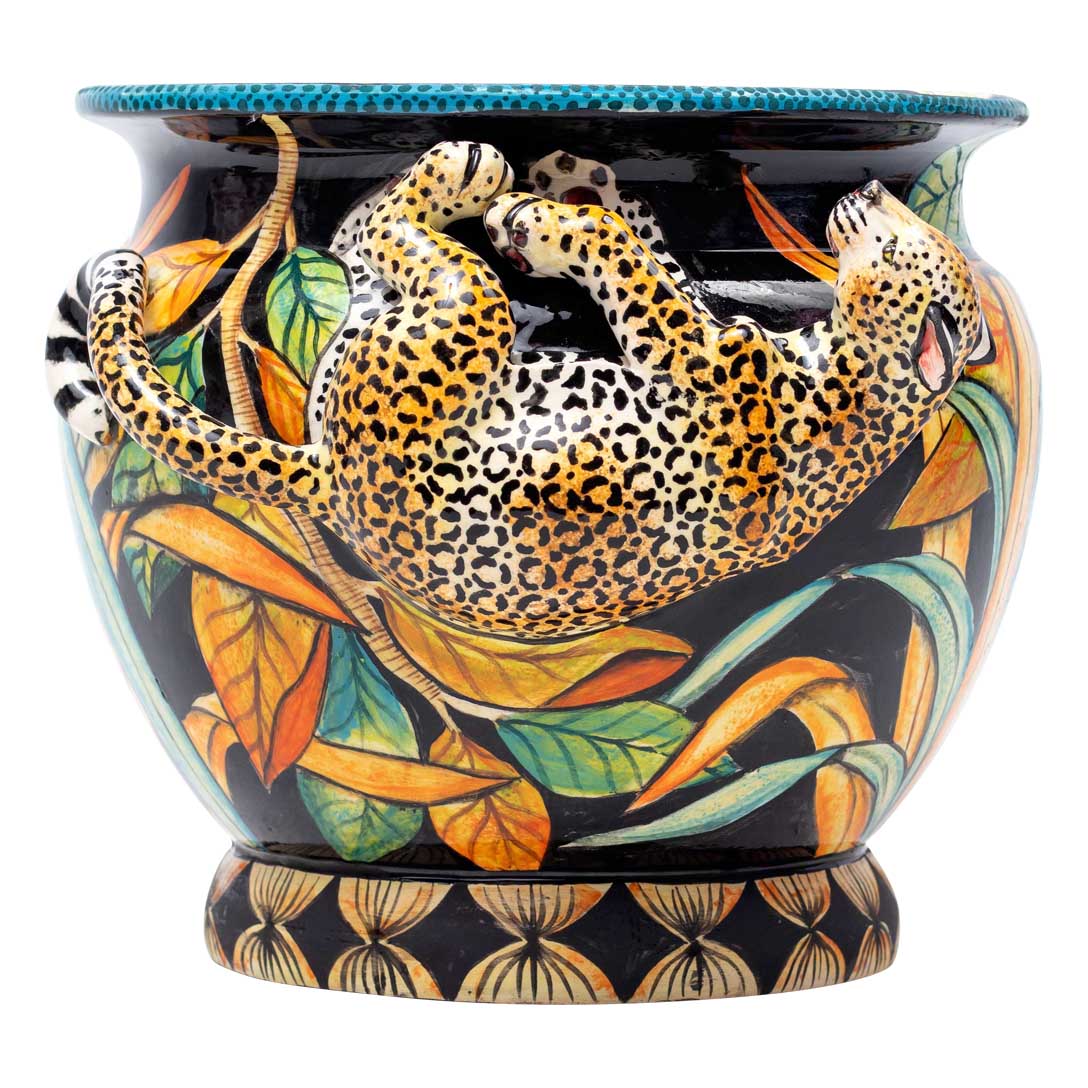 Leopard on leaves & grass planter