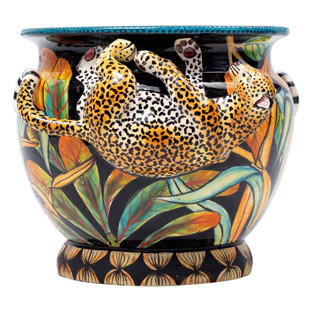 Leopard on leaves & grass planter