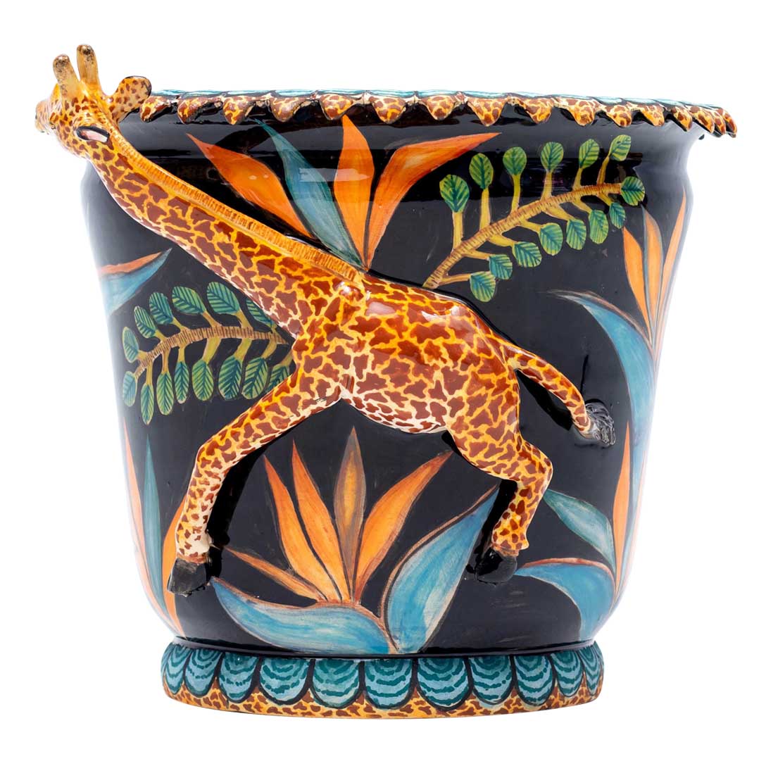 Giraffe & bird of paradise flowers planter