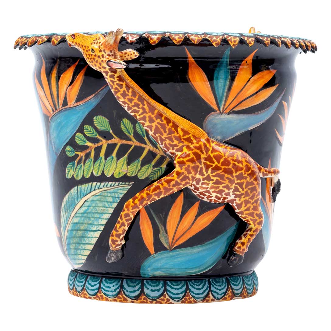 Giraffe & bird of paradise flowers planter