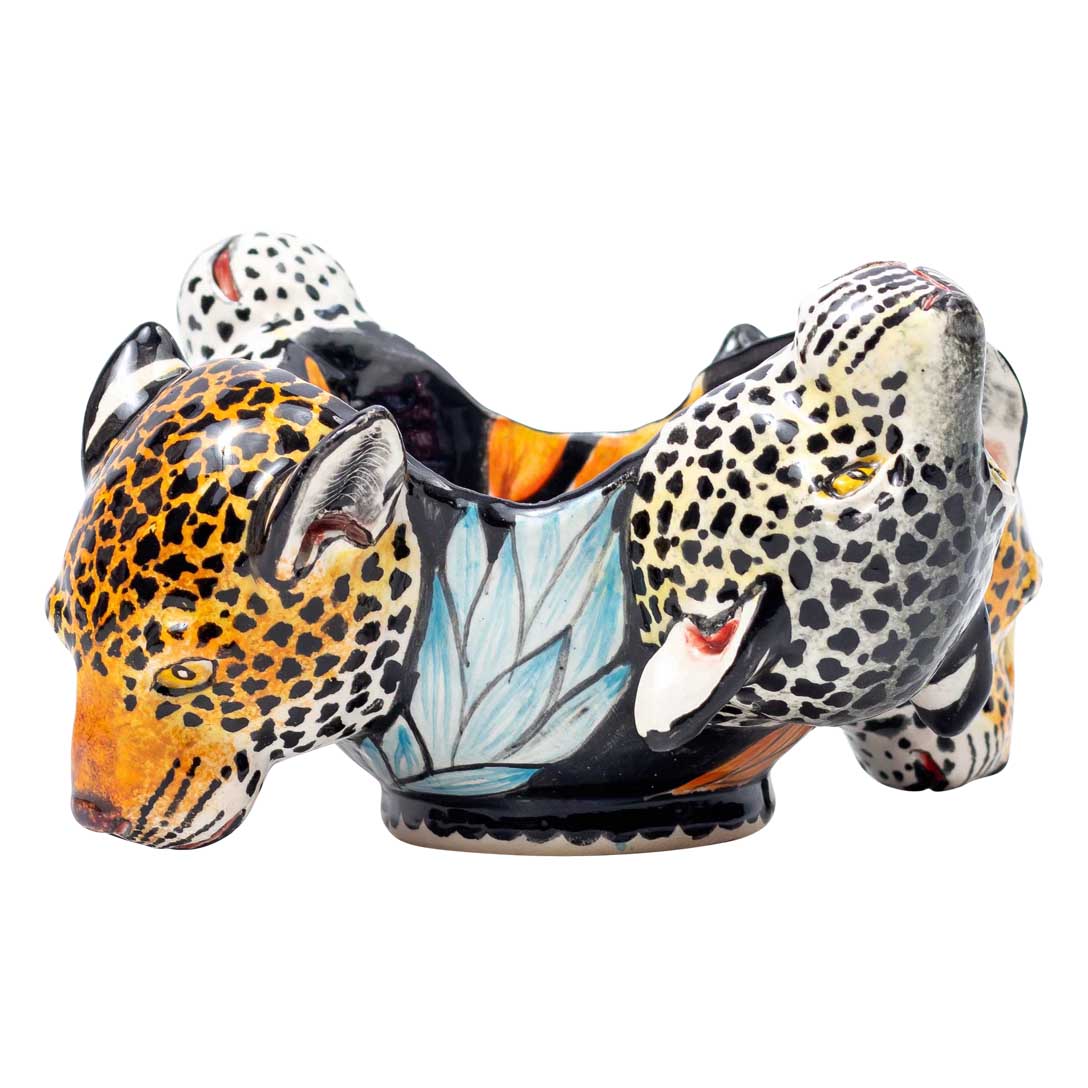 Leopards heads, blue , black, orange,peanut bowl