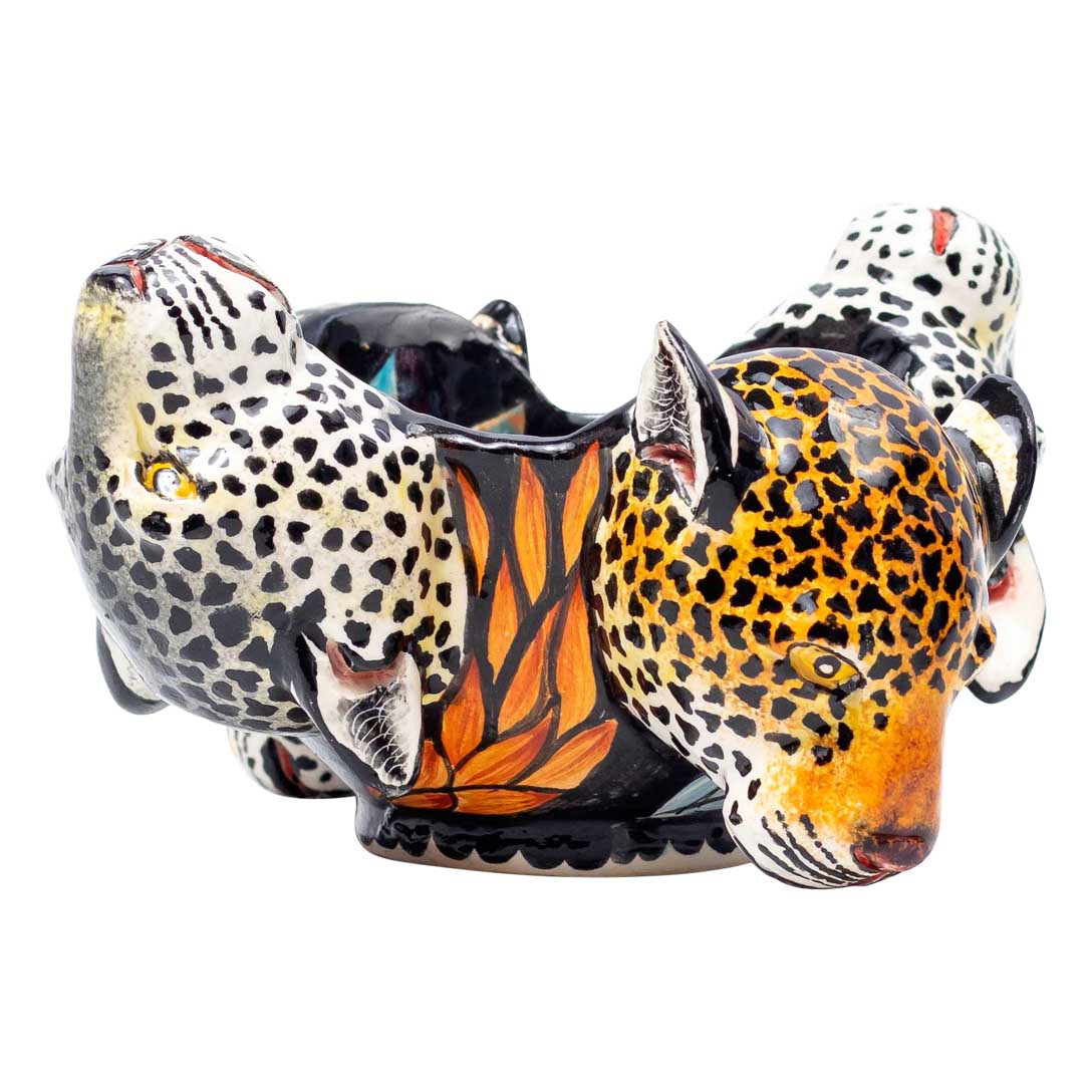 Leopards heads, blue , black, orange,peanut bowl