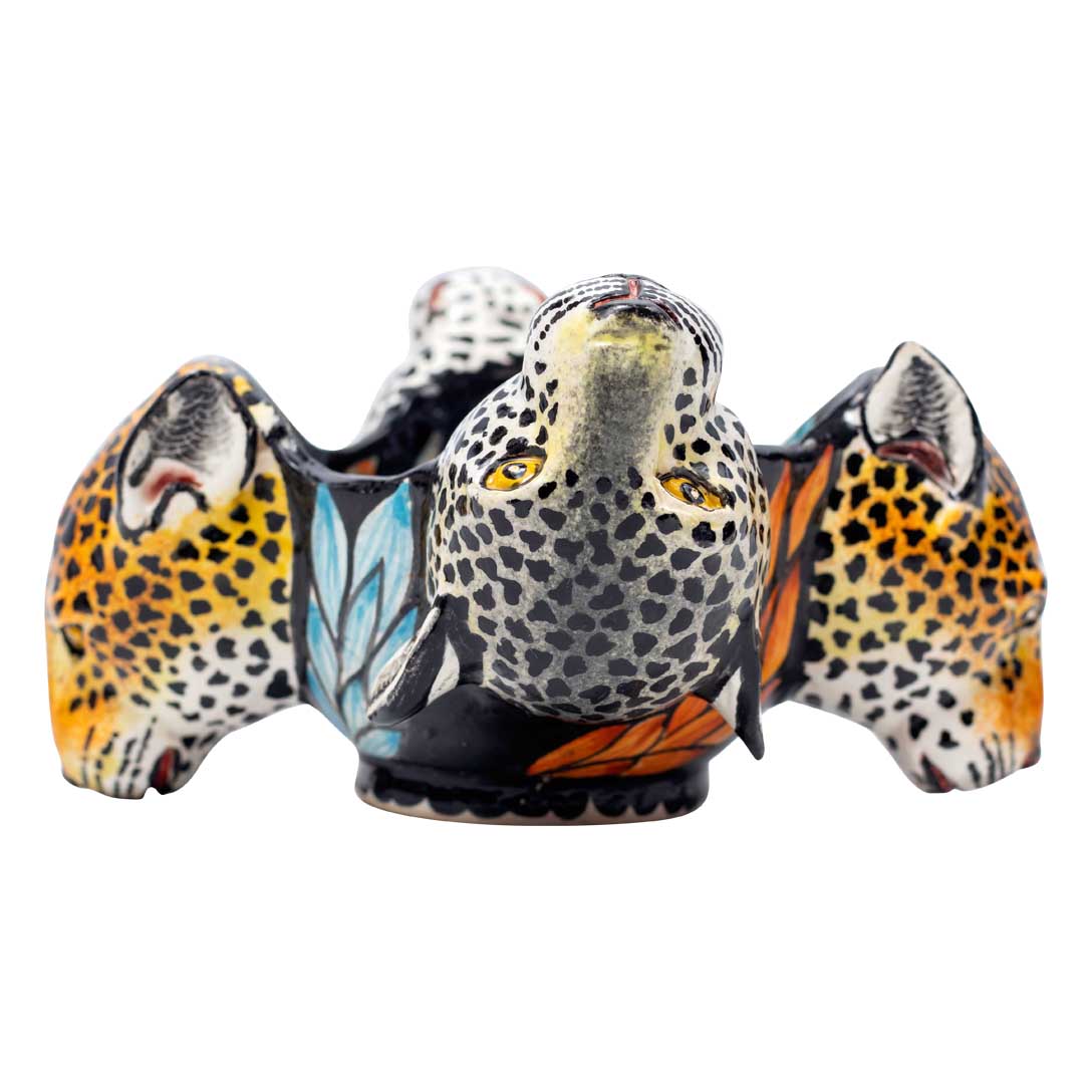 Leopards heads, blue , black, orange,peanut bowl