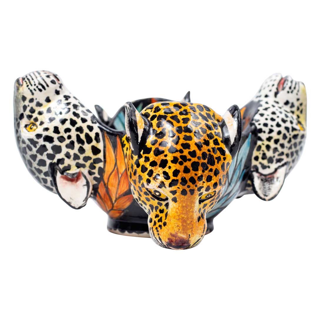 Leopards heads, blue , black, orange,peanut bowl