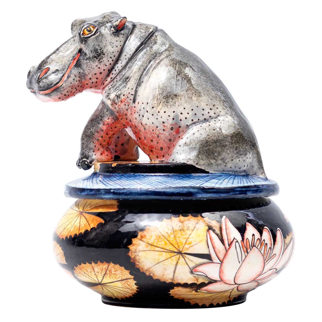 Hippo, lilly pad,green,gold,white,black,jewelry box