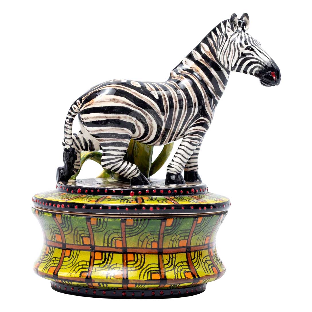 Zebra,stitch pattern,green,orange,jewelry box