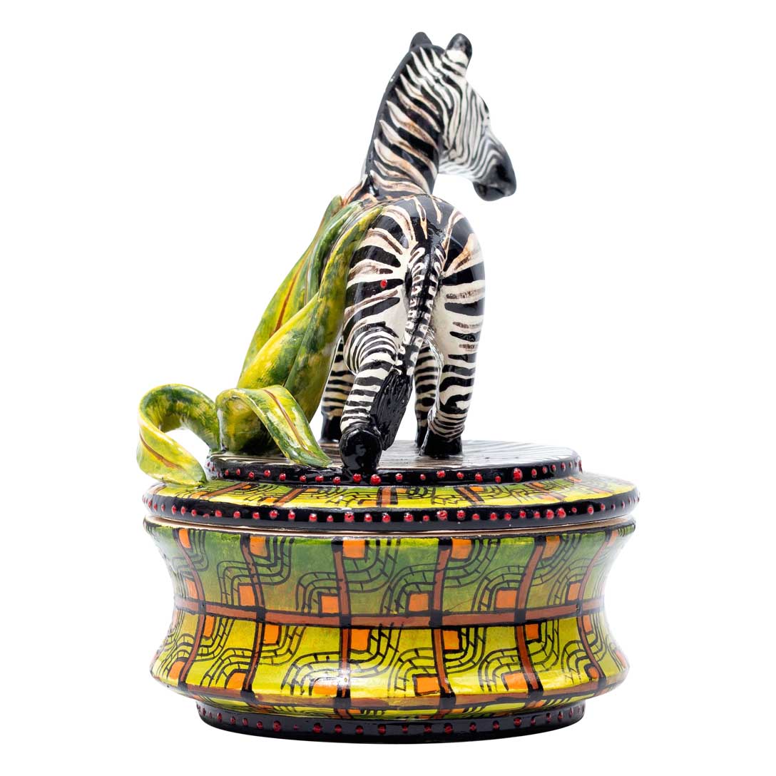 Zebra,stitch pattern,green,orange,jewelry box