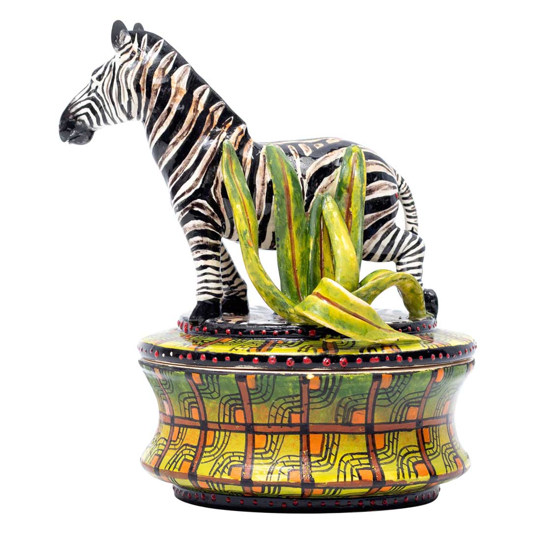 Zebra,stitch pattern,green,orange,jewelry box