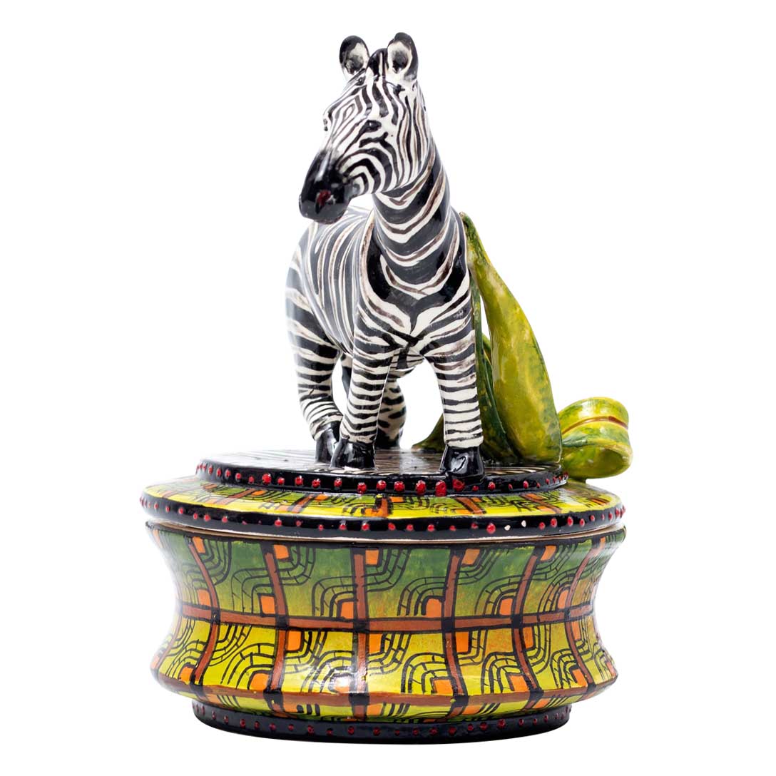 Zebra,stitch pattern,green,orange,jewelry box