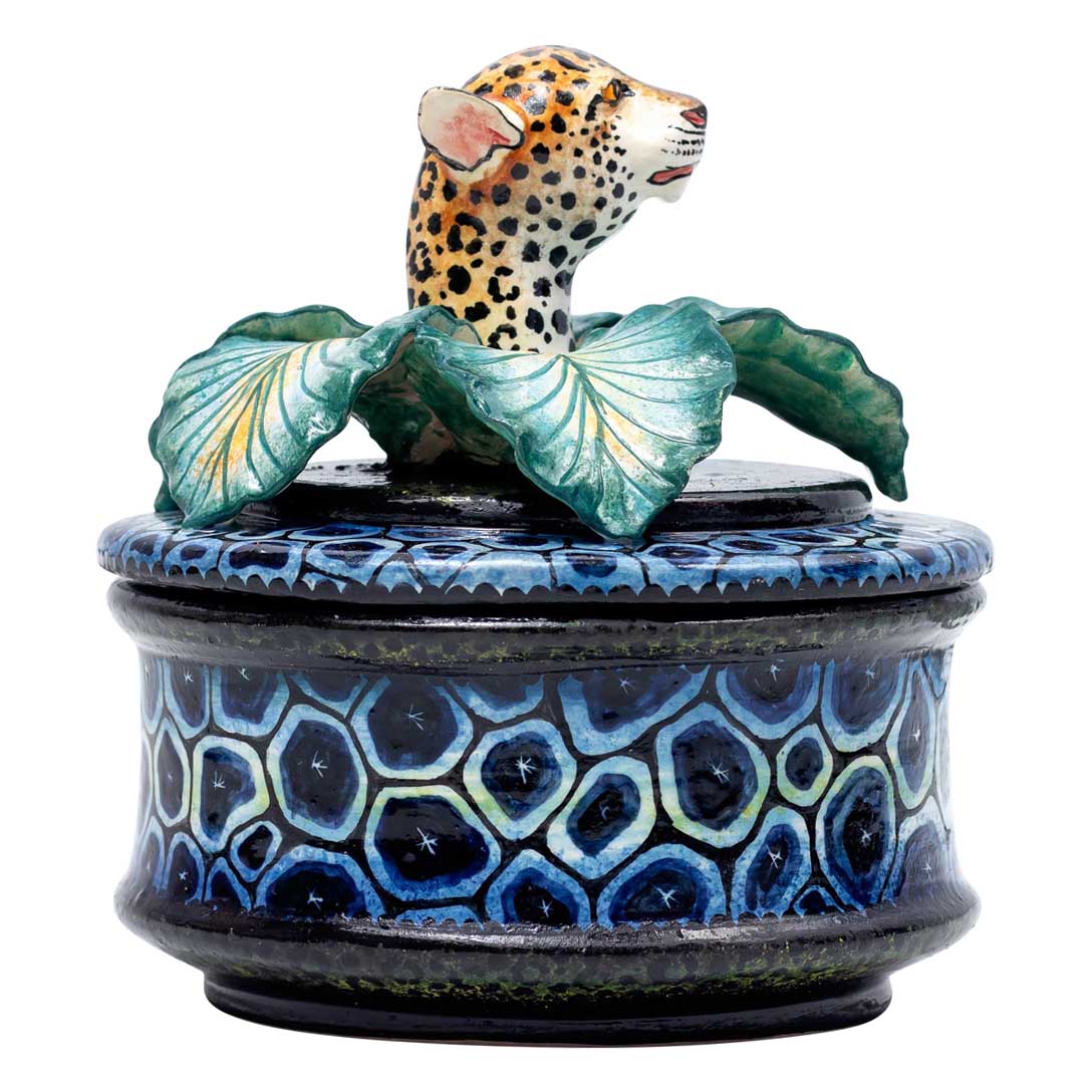 Leopard,leaves,stones pattern, blue, black, jewelry box