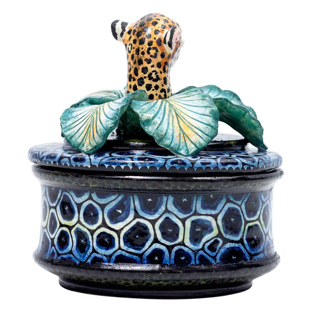 Leopard,leaves,stones pattern, blue, black, jewelry box