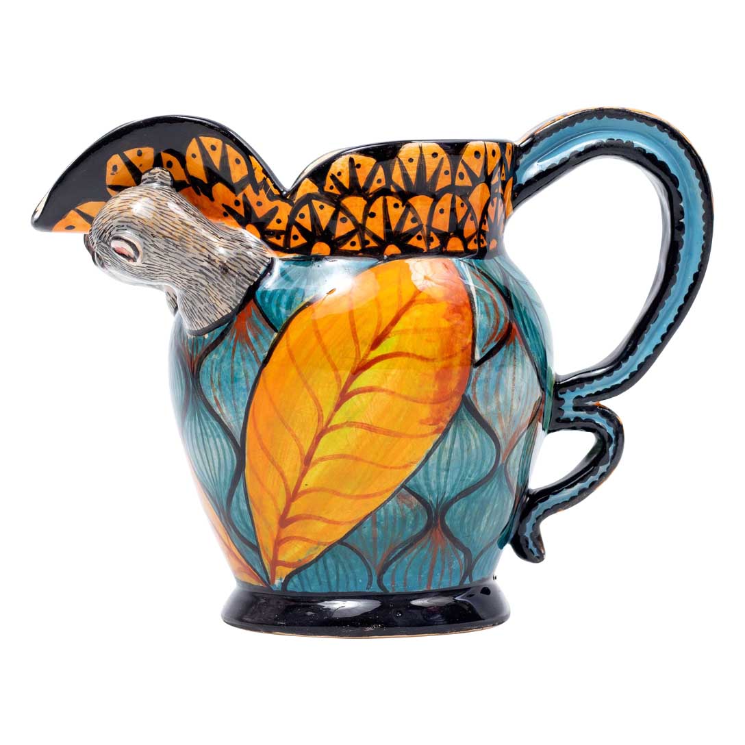 Monkey, leaves, pattern, blue,black and gold jug