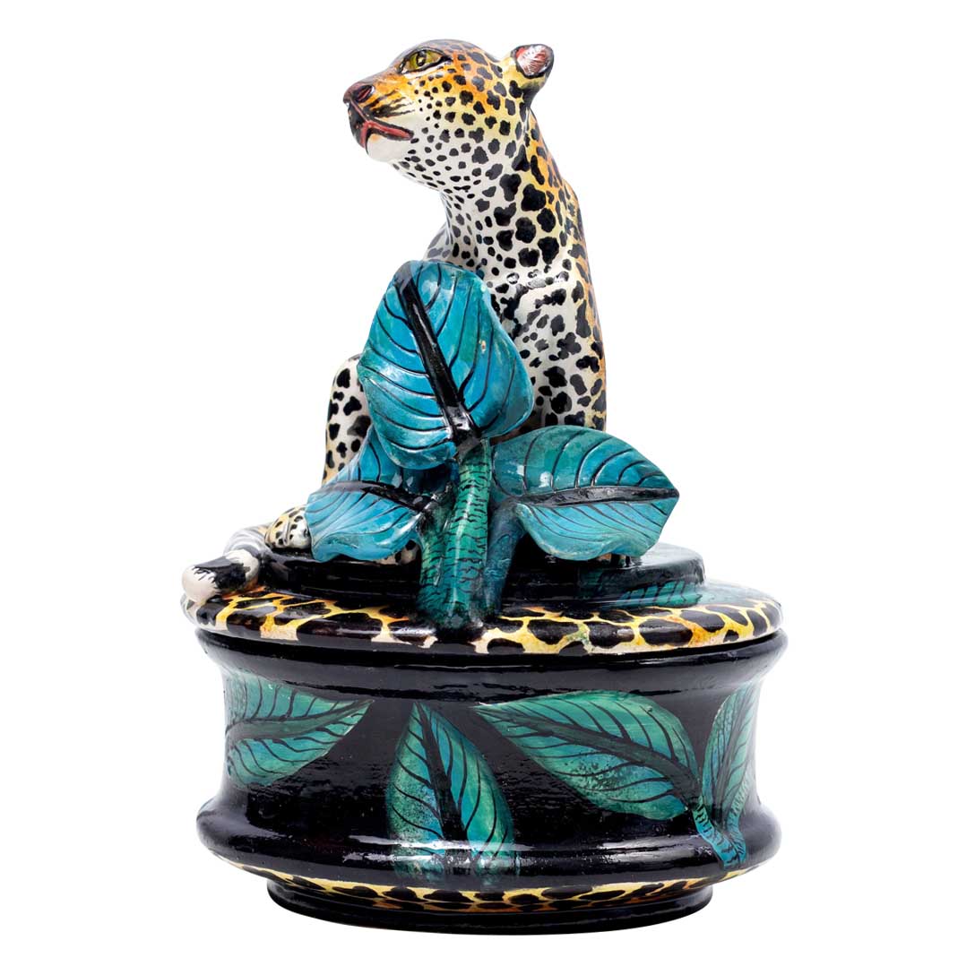 Leopard, leaves jewelry box