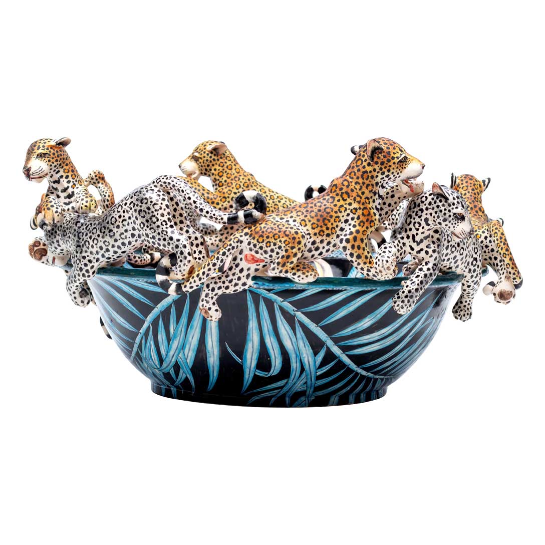 Leopard, protea flower bowl
