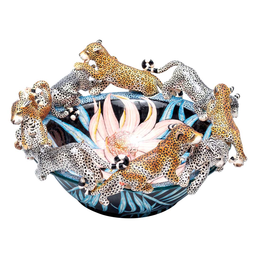 Leopard, protea flower bowl