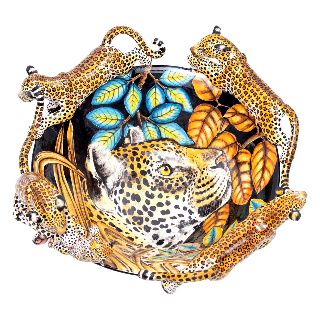 Leopard, grass and leaves bowl