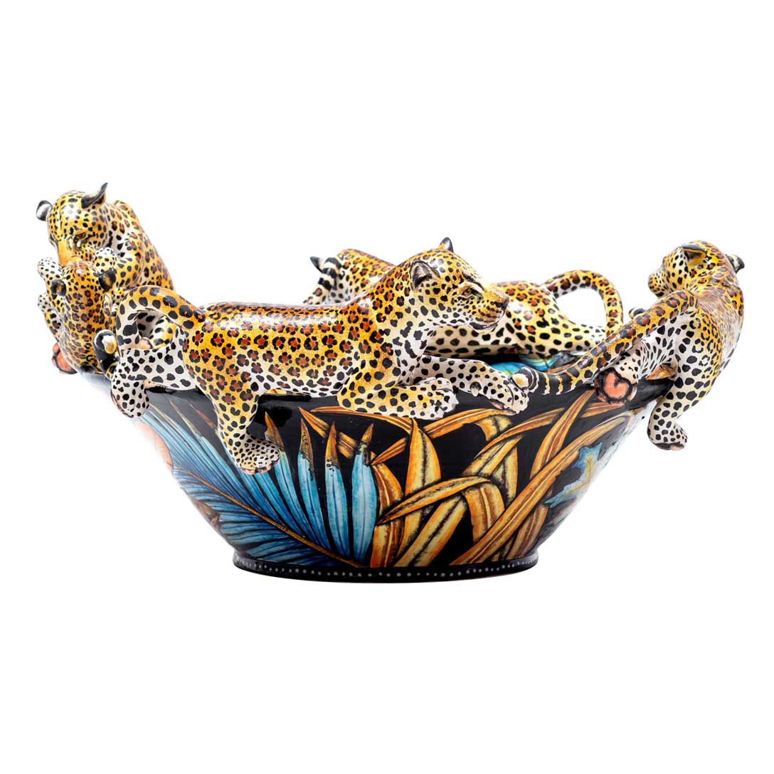 Leopard, grass and leaves bowl