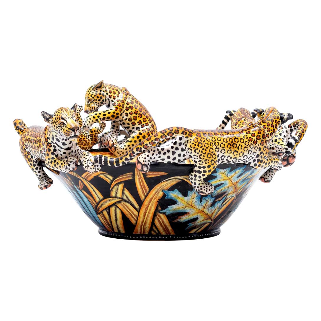 Leopard, grass and leaves bowl