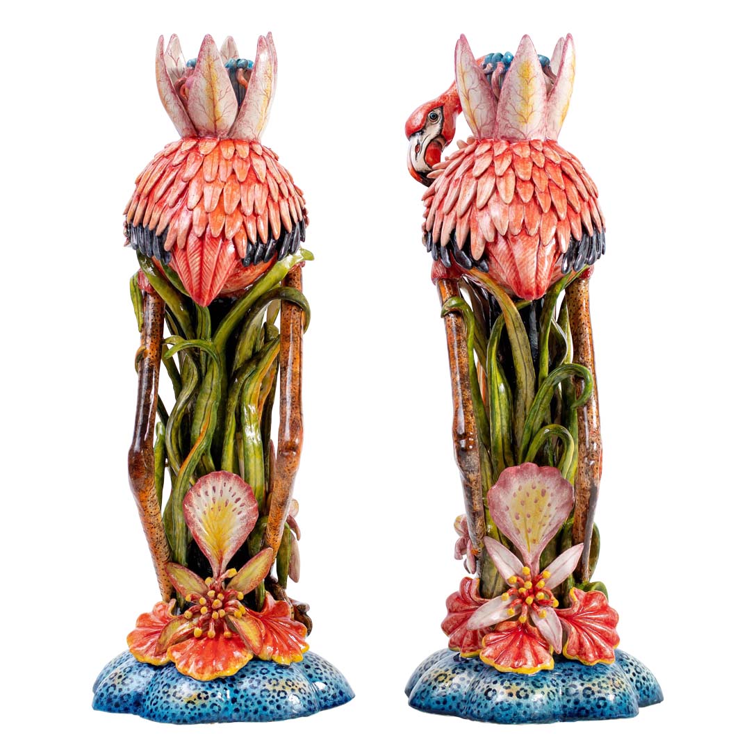 Pair of flamingoes & lily flower candlesticks