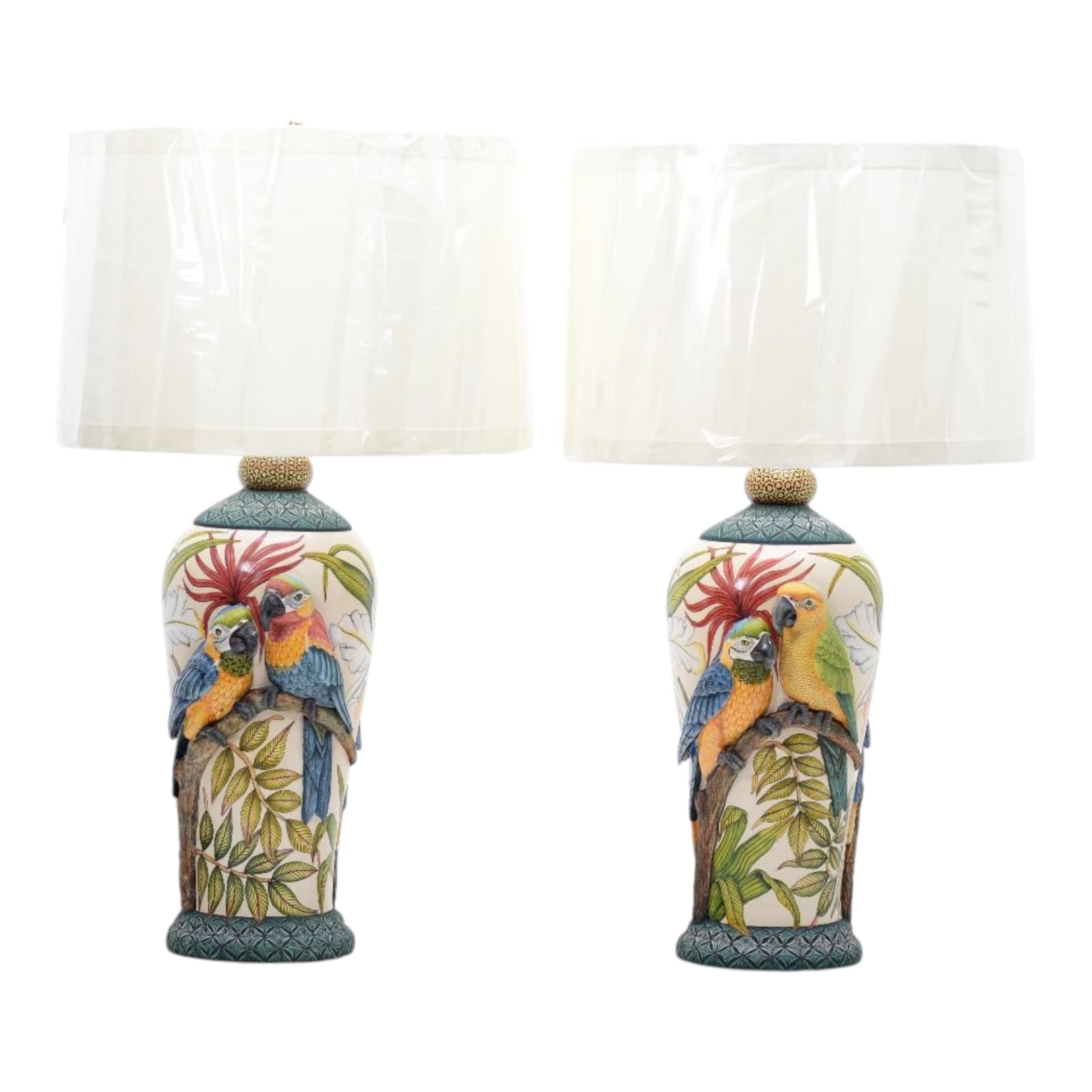 Pair of parrot & orchid flower lamps