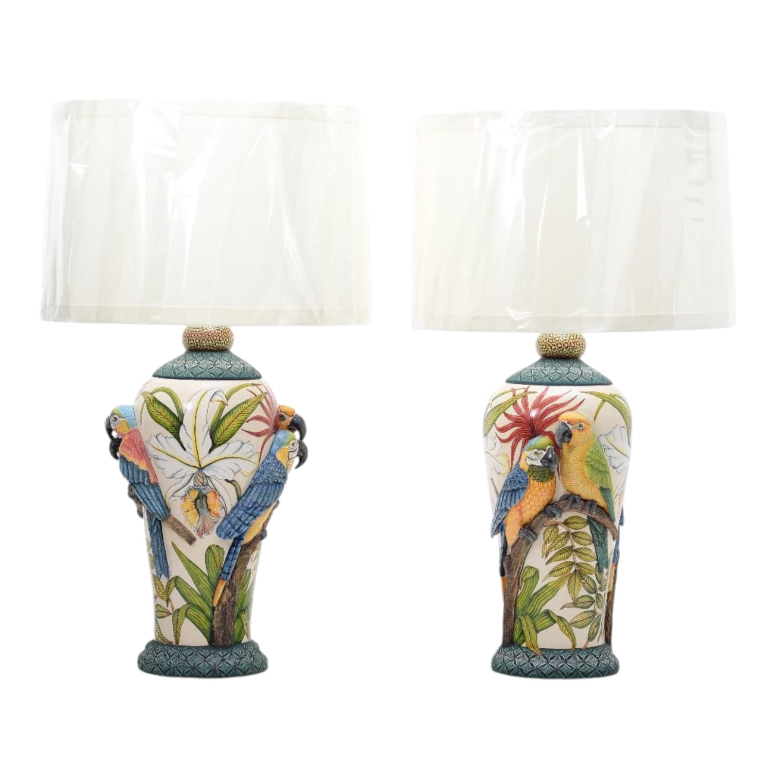 Pair of parrot & orchid flower lamps