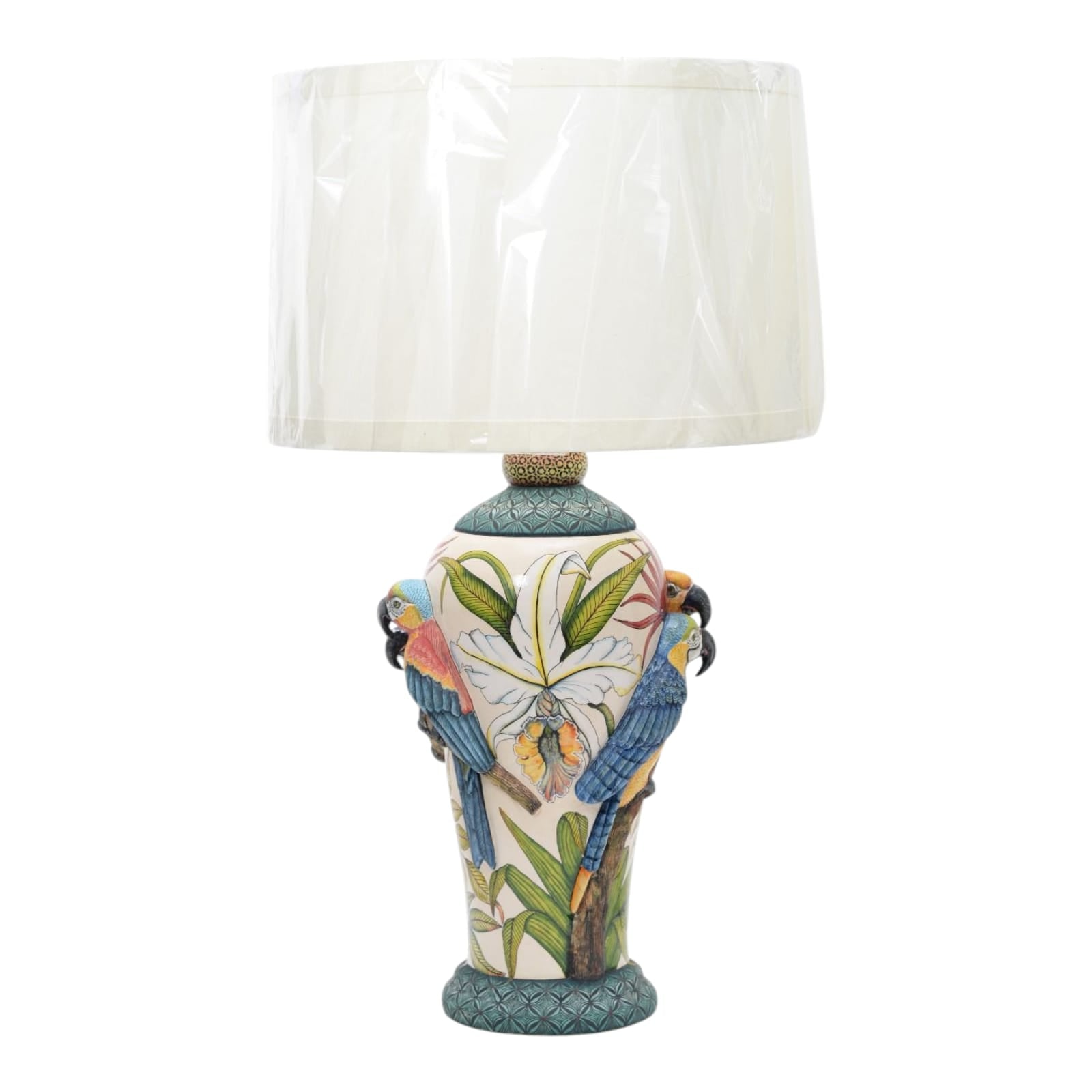 Pair of parrot & orchid flower lamps