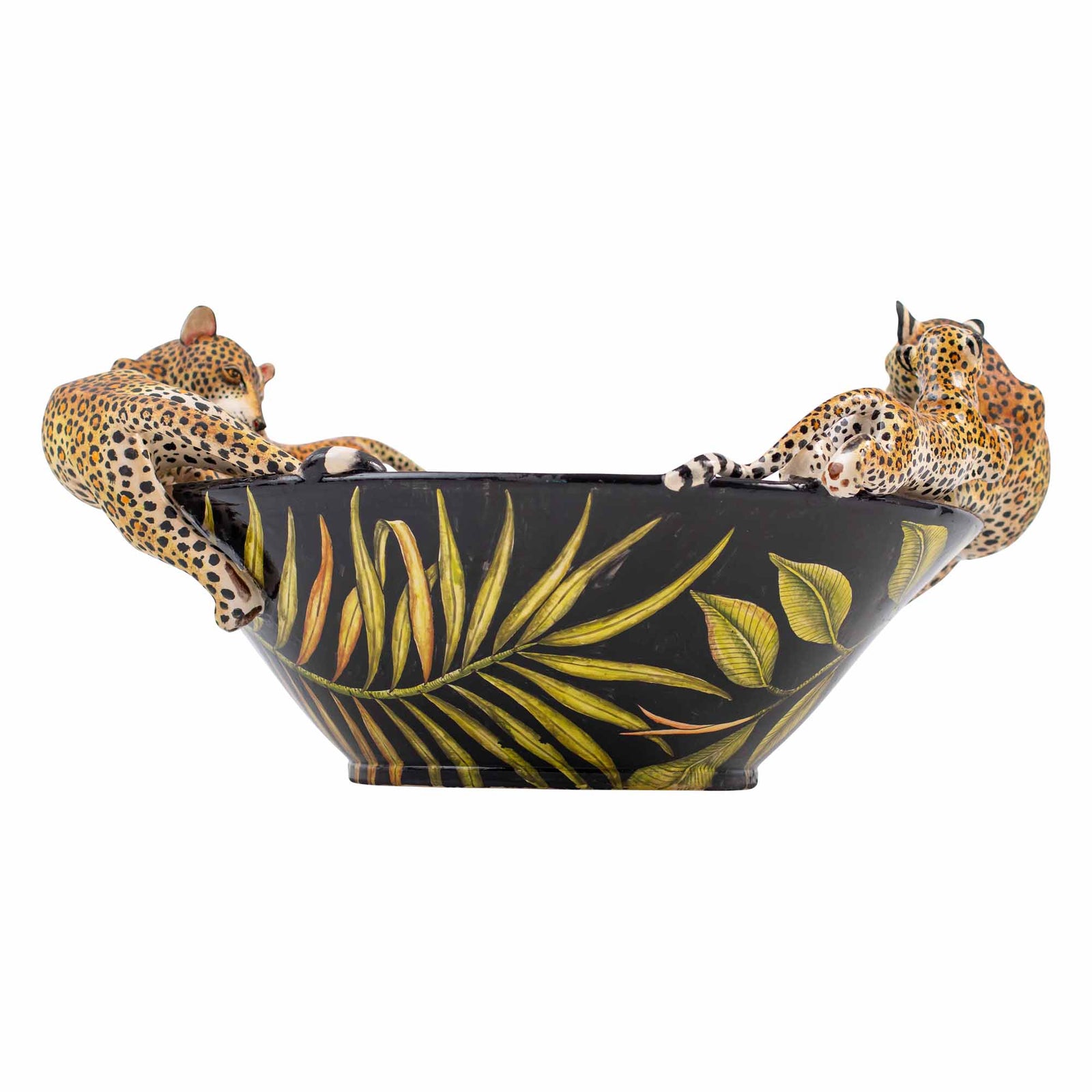 Leopard, palm leaves & protea bowl