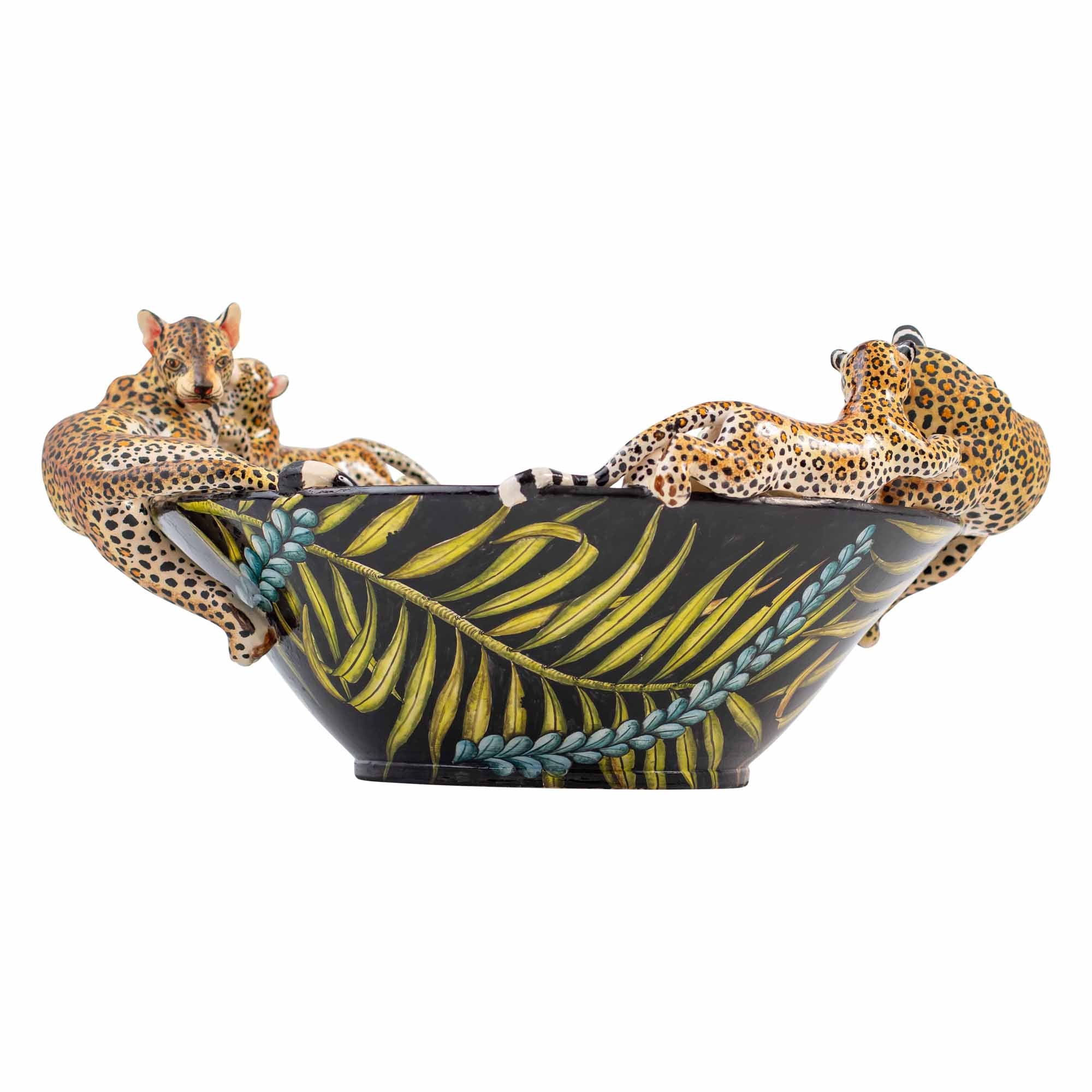 Leopard, palm leaves & protea bowl
