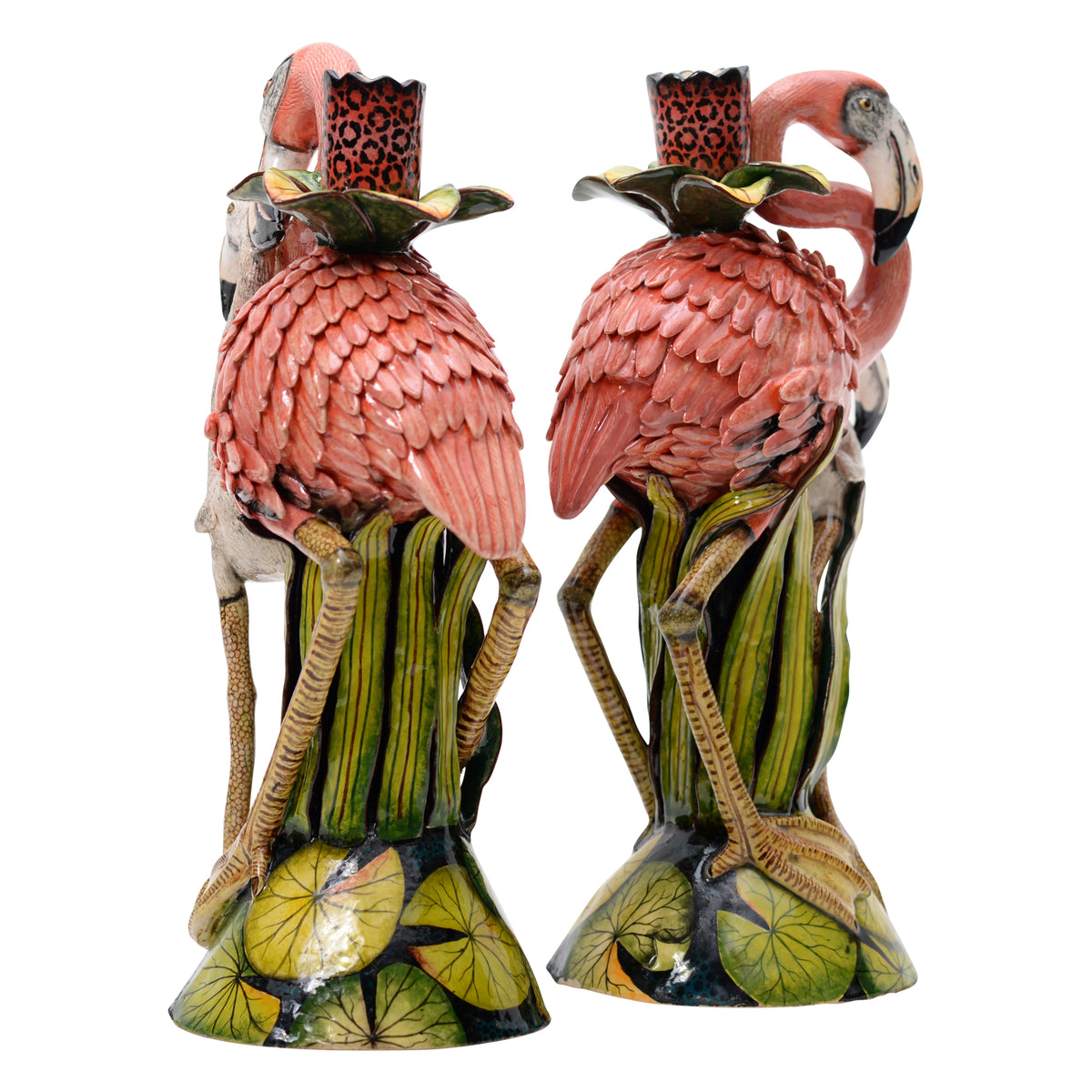 Flamingo, water lily candlestick
