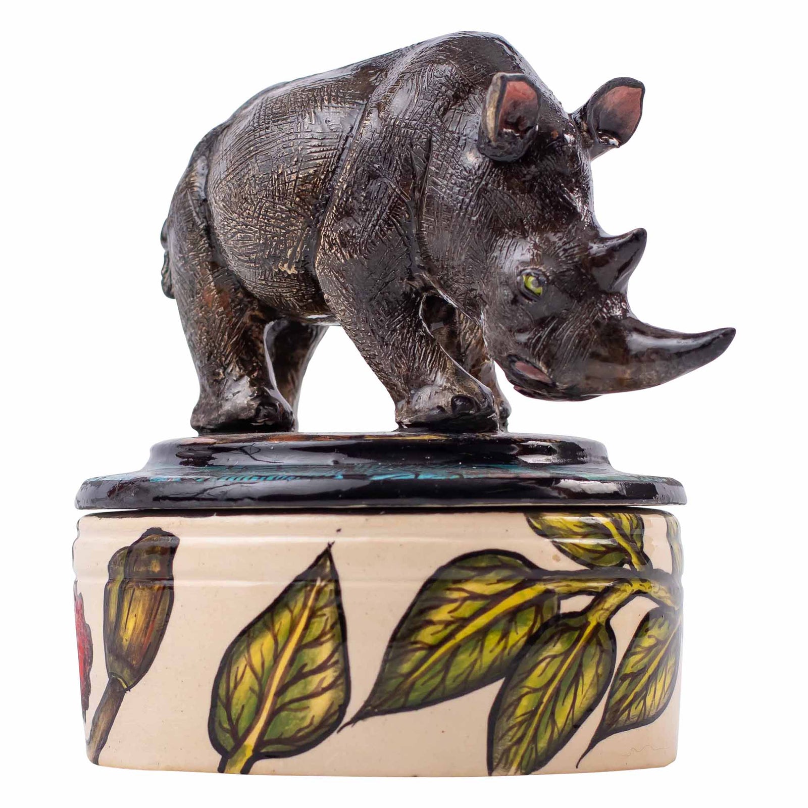 Rhino & hibiscus flower jewelry box