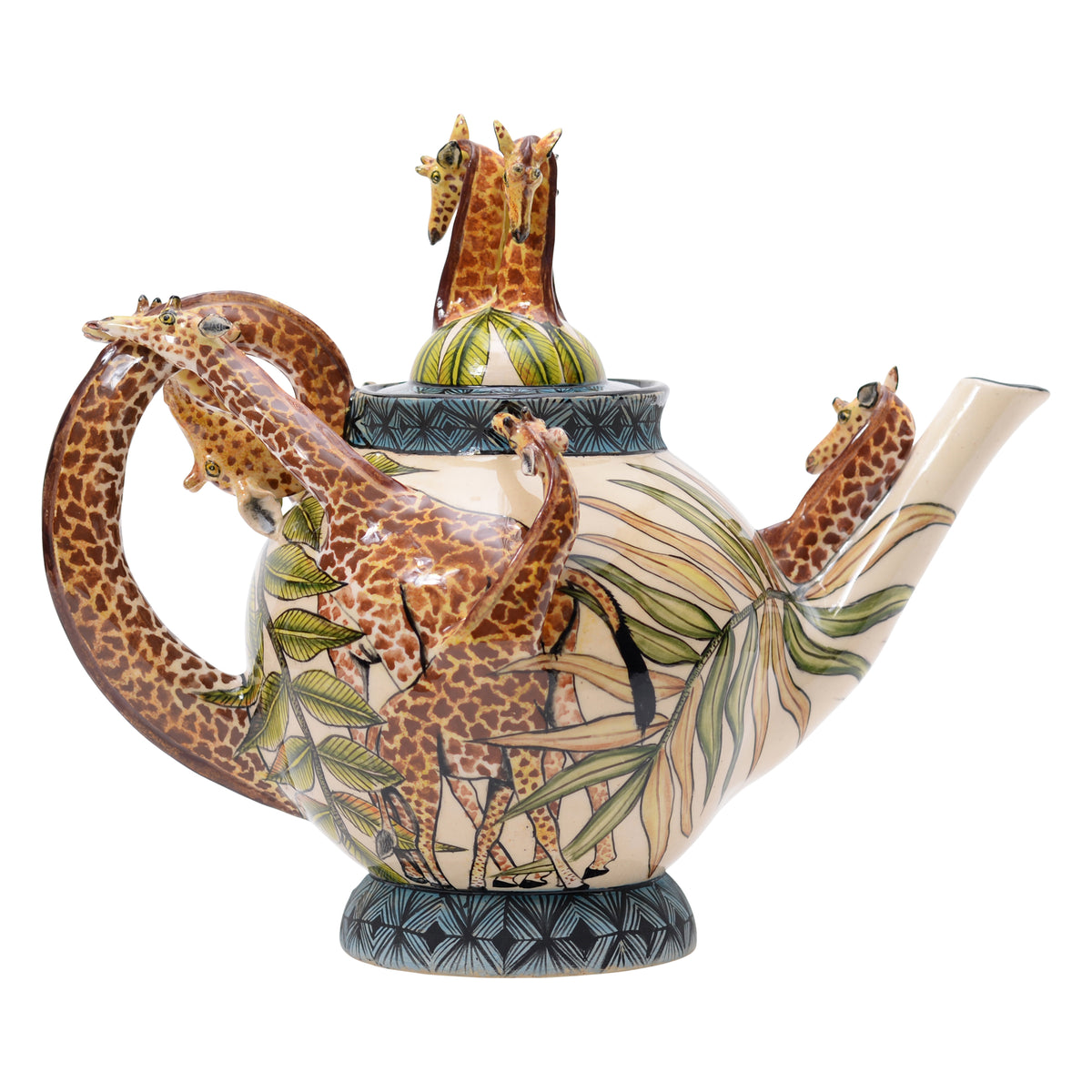 Giraffe & palm leaves teapot