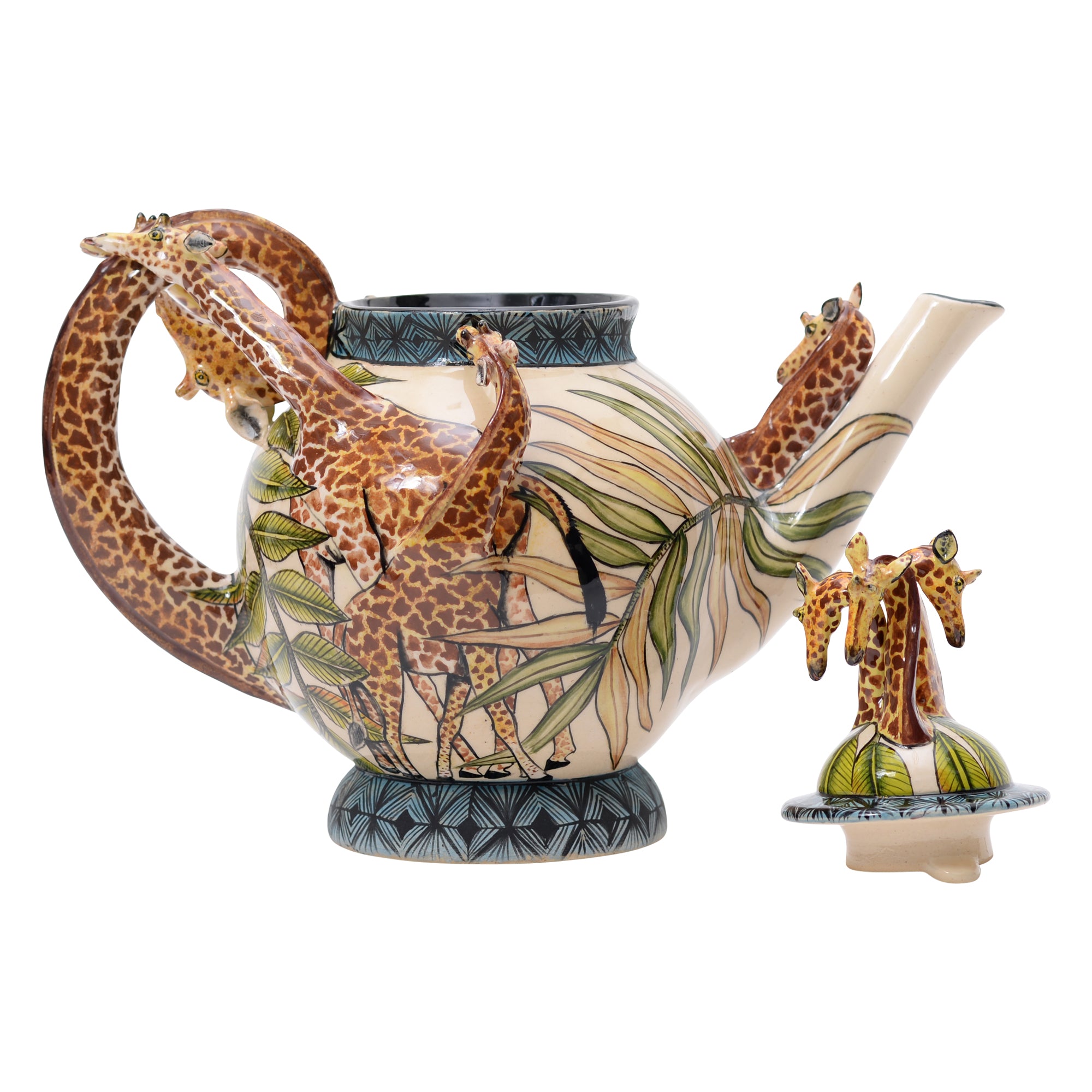 Giraffe & palm leaves teapot