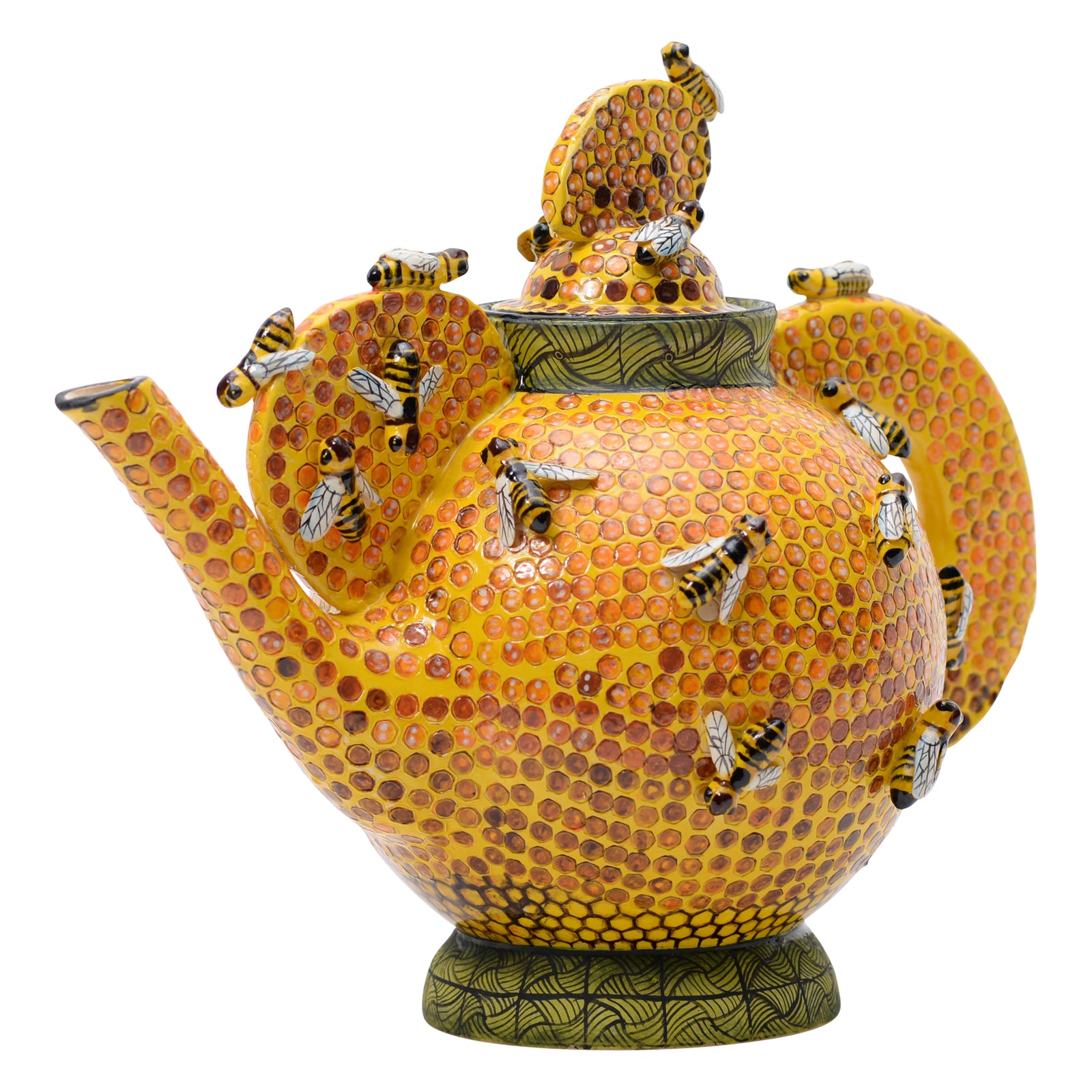 Bees on honeycomb teapot