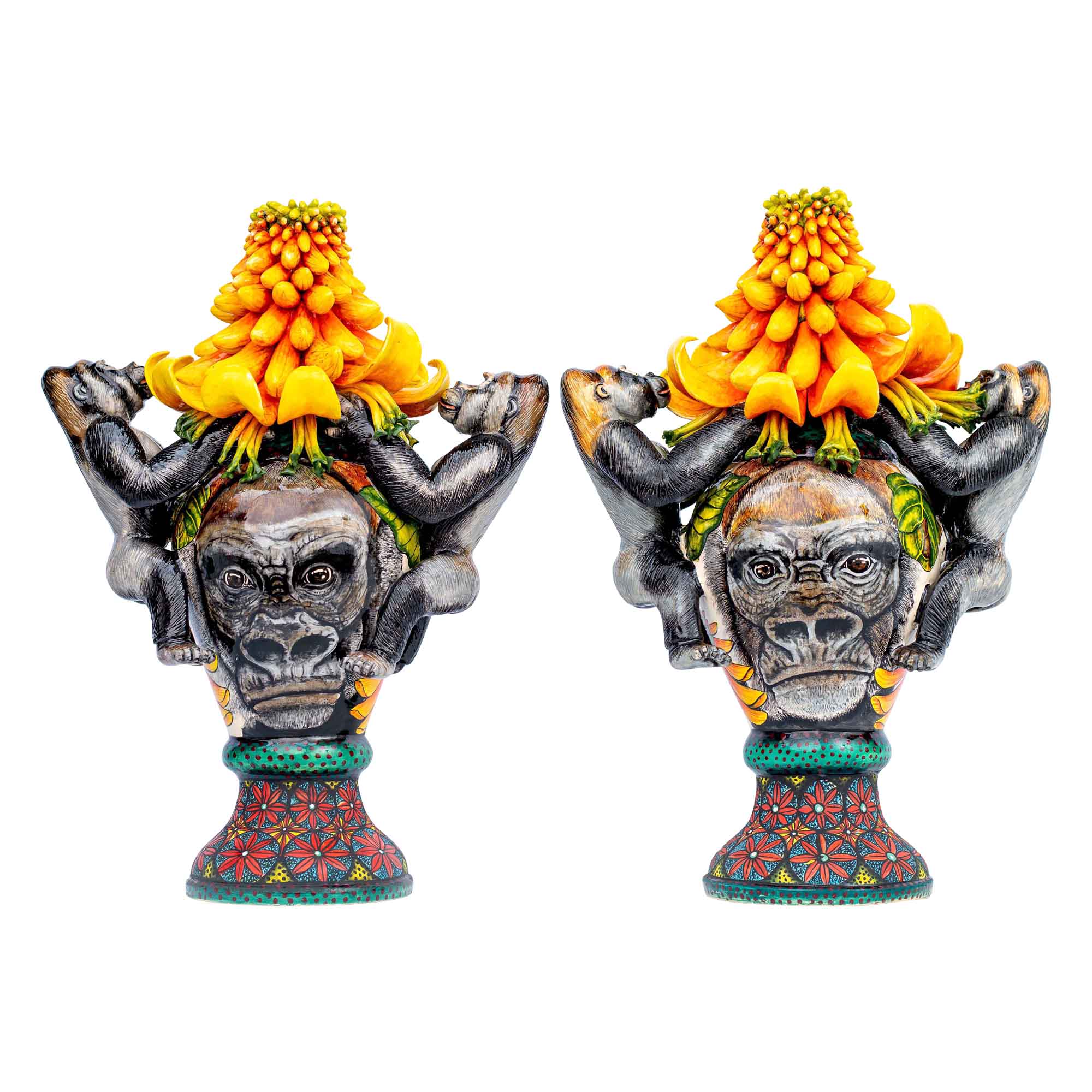 Pair of gorilla & aloe candlesticks