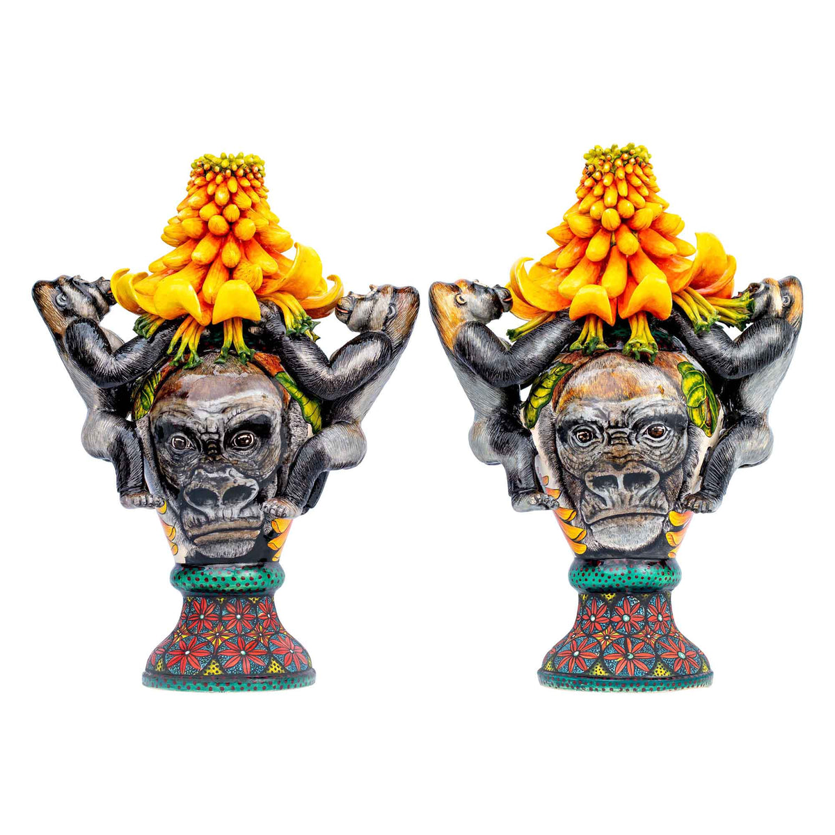 Pair of gorilla & aloe candlesticks