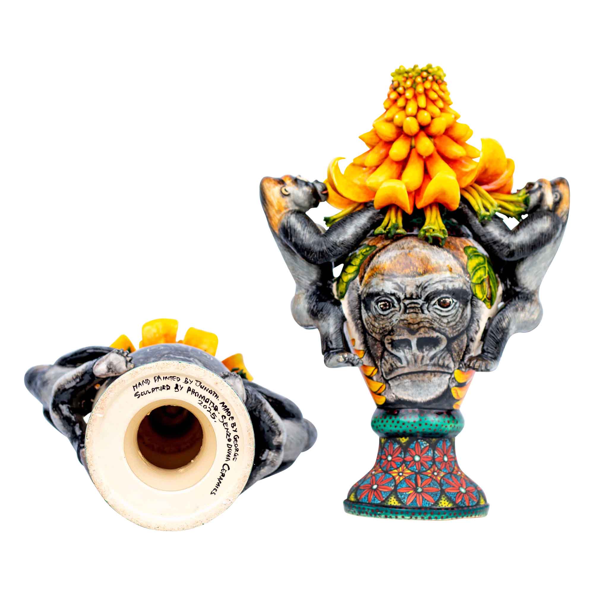 Pair of gorilla & aloe candlesticks